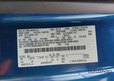 2018 Ford F-150 Xl from USA, damaged, VIN 1FTFX1E5XJKD77702